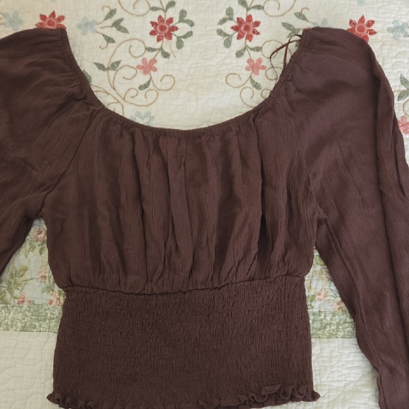 Chocolate Brown Smocked Blouse - Picture 3 of 6